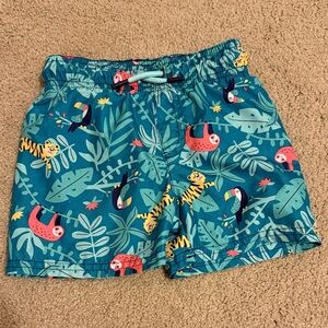 Cat & Jack Kids Swim Trunks - Teal with Jungle Print
